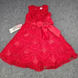 Rare Editions Girls Dress Sequin Scallop Ruffle Bow Holiday Party Red 6X